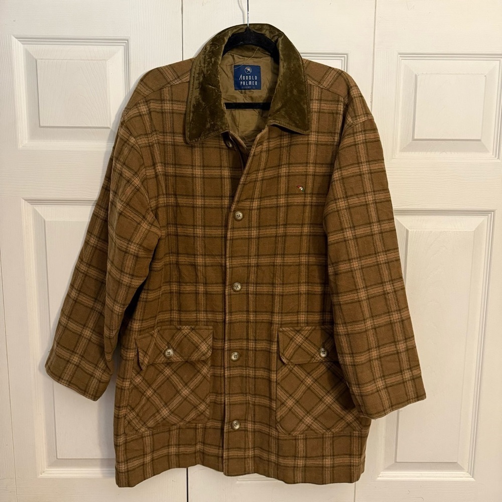 Arnold Palmer Vintage Cashmere and Wool Tan Brown Plaid Barn Jacket Large